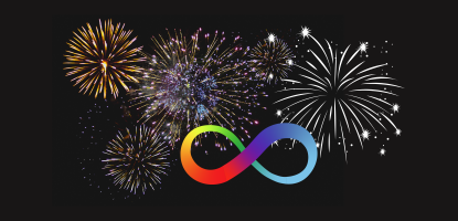 An autism infinity symbol on top of fireworks