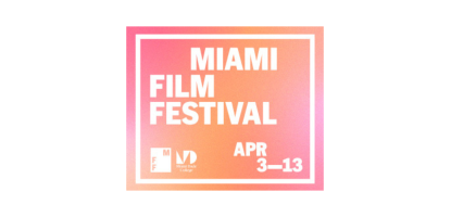 Pink and Orange background with white text of film festival