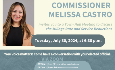 Melissa Castro in a graphic with meeting details